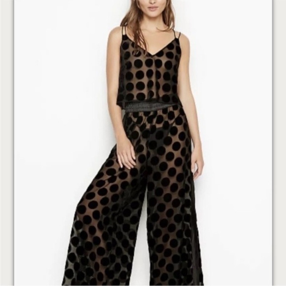 Victoria's Secret Sheer Polka Dot Pajama Set Wide Leg Pants‎ S NWT
